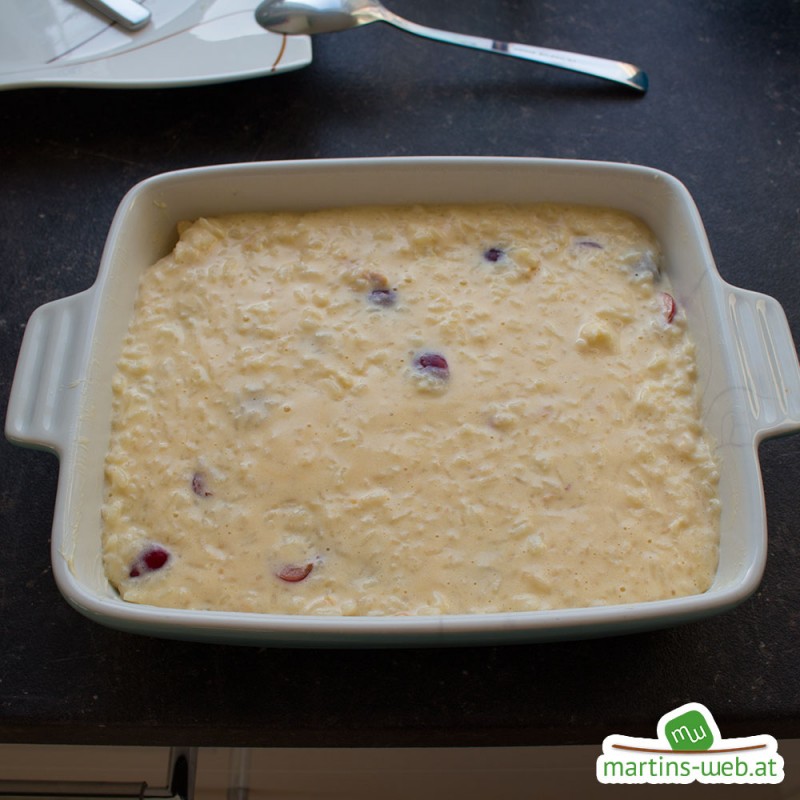 Reisauflauf mit Kirschen und Honig-Mandel-Topping - martins-web.at