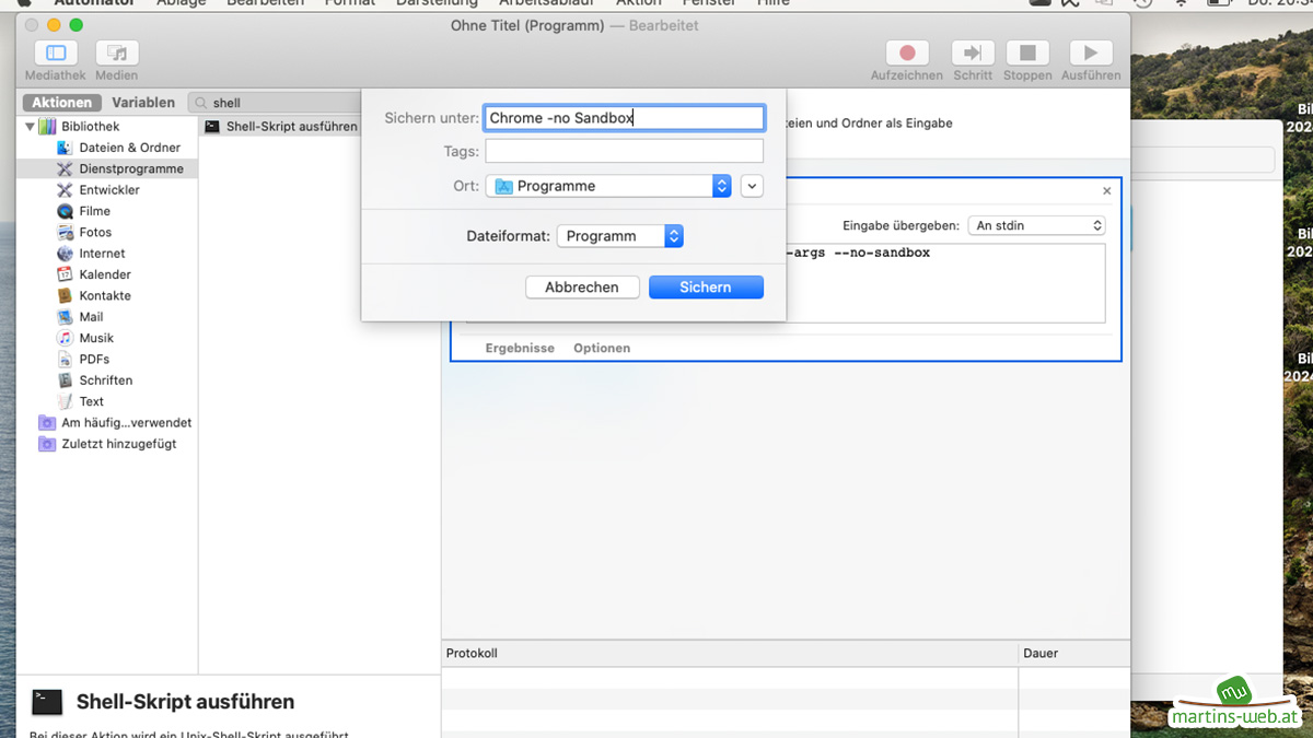 Automator-Script abspeichern